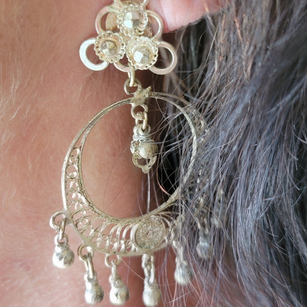 Exquisite Handmade Bangle Clip On Earrings Made Of Silver with Dangles